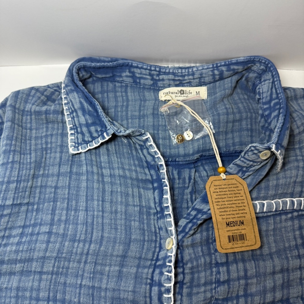 NWT Natural Life Blue Shirt with White Trim - Picture 3 of 8